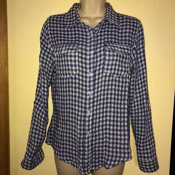 COUPE blue check cotton double layer shirt/pockets - Picture 6 of 7